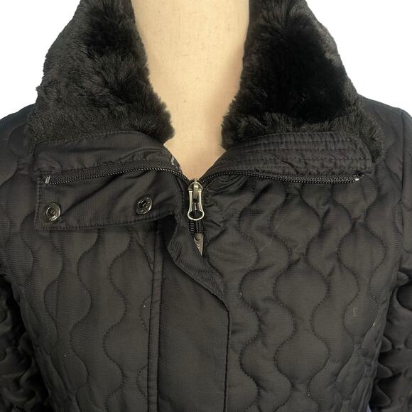 Marmot St Moritz Quilted Faux Fur Collar Zip Front Jacket Black Women's Medium - Picture 2 of 8